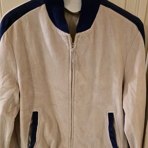Vintage 1970s Mens Oscar de la Renta Beige and Navy Bomber Jacket-